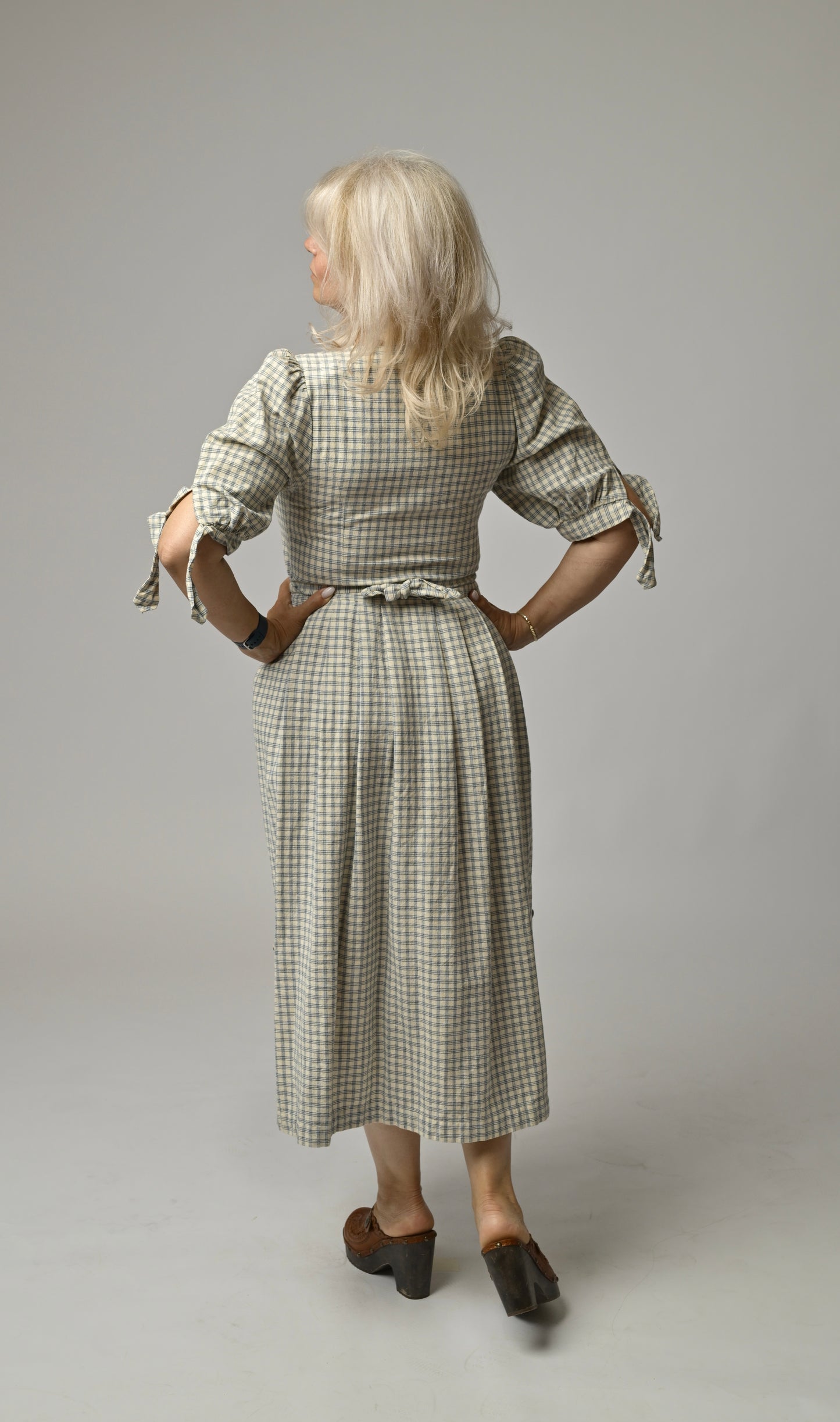 Rochie Vintage Midi din In și Bumbac - Carouri Clasice