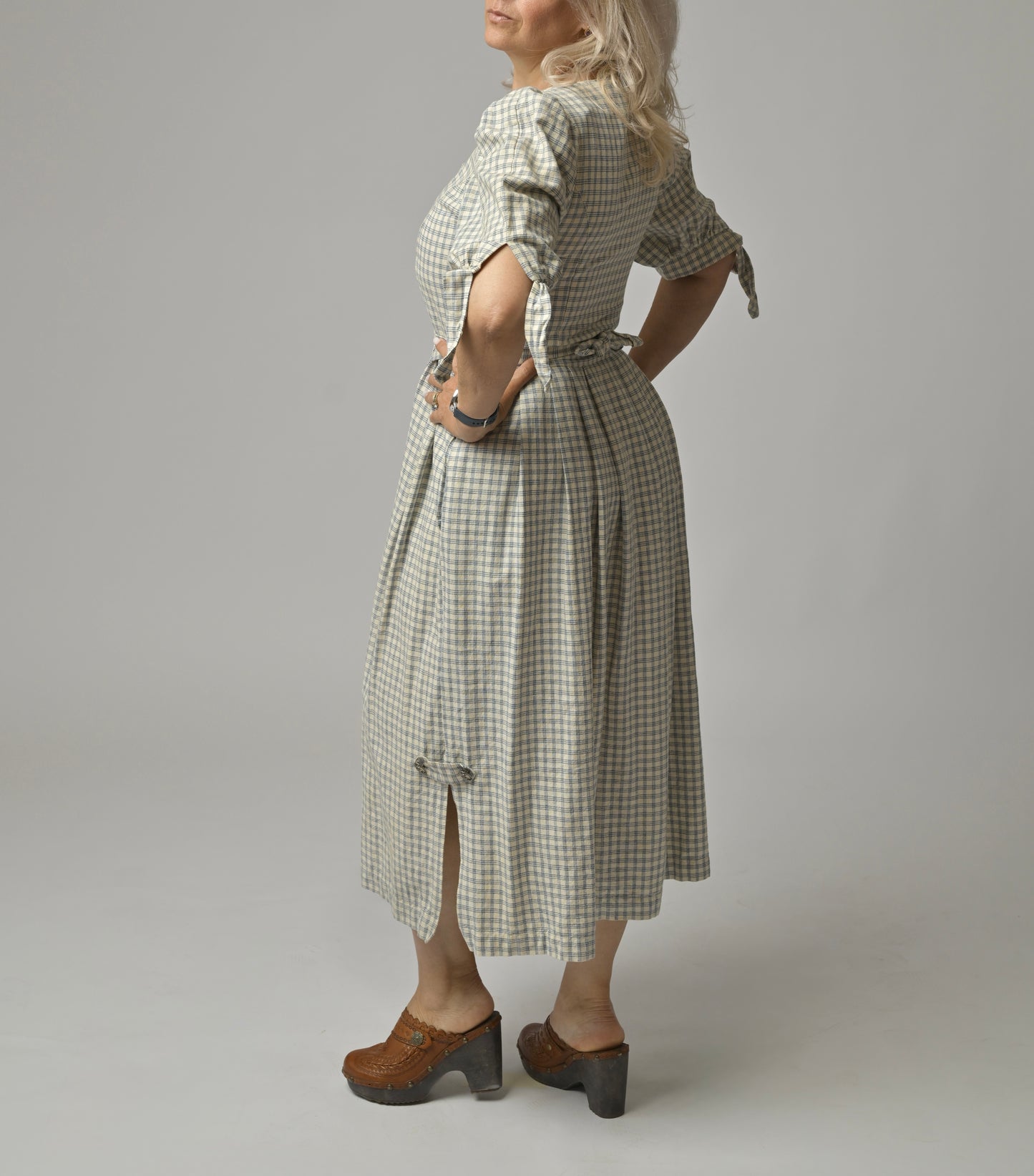 Rochie Vintage Midi din In și Bumbac - Carouri Clasice